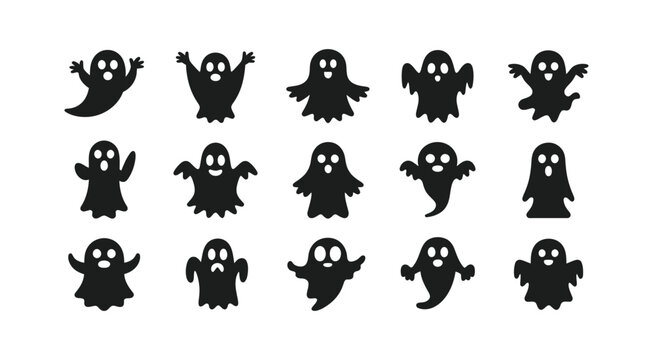 ghost silhouette vector set with different haunted shapes and spooky expressions for halloween decorations and horror themed illustrations