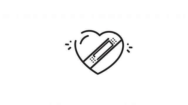 Simple heartshaped sticker design for medical bandage icon with black line drawing. Suitable for healthcare, medical, and lovethemed designs.