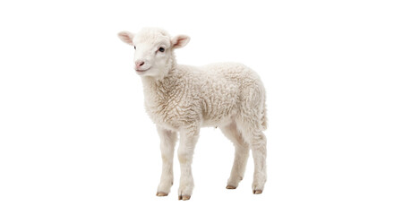 Adorable fluffy white lamb standing isolated on a clean white background © Sapphire