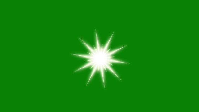 Glow starlight glowing twinkle star animation on green background three shining stars light effect lens flare glowing twinkle sparkle background, bright starburst flare element. 4k