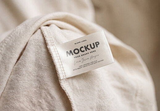 Blank Woven Clothing Label Mockup on Side Seam PSD