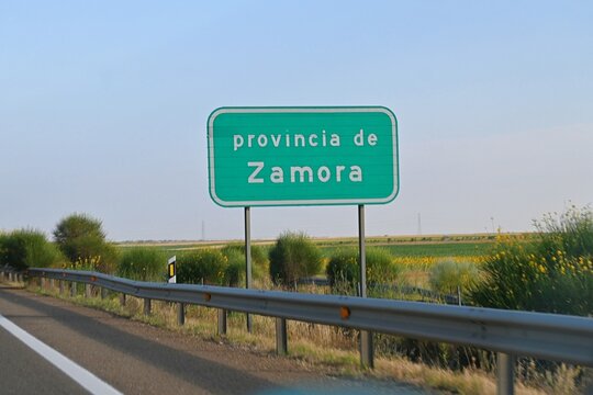 A road sign on the A-6 motorway in Spain, marking the entrance to the Provincia de Zamora, autonomous community of Castile and Le&oacute;n.June 29, 2026