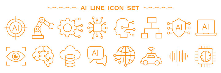 Obraz premium artificial intelligence line icon set. editable stroke for artificial intelligence line icon containing brain, technology, robotic, automation, machine.