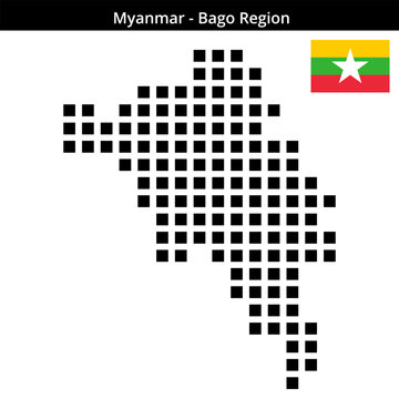 Map of Myanmar region Bago-Region in larger square dots