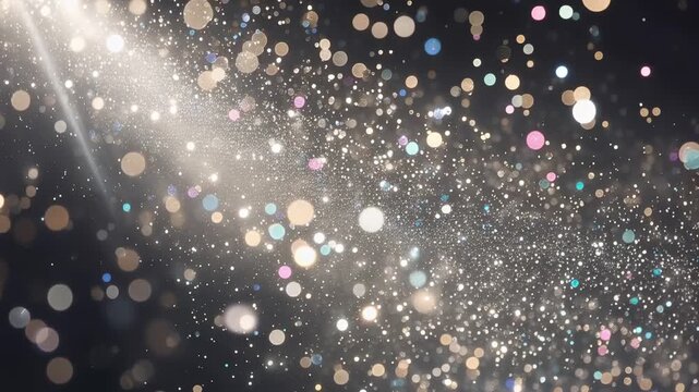 Abstract sparkling dust particles floating in dramatic light creating elegant festive background texture