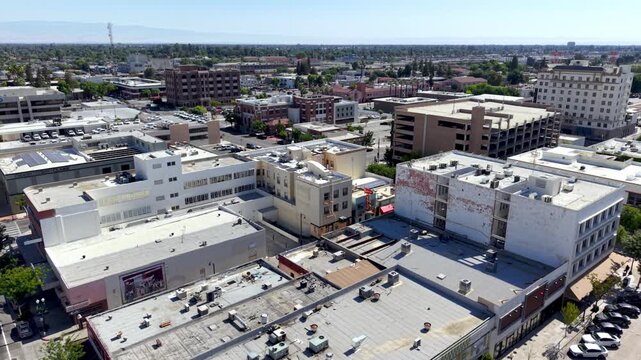 low aerial of downtown bakersfield california