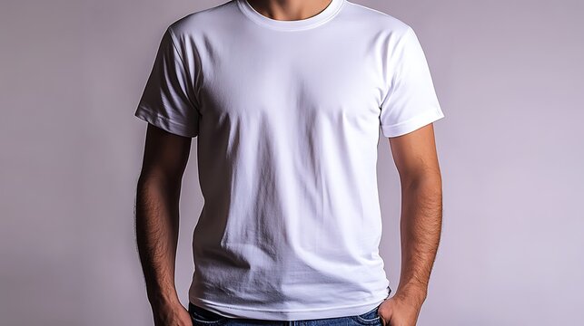Person wearing plain white t shirt and blue jeans
