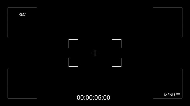 Camera recording screen overlay on black bacground. Recording camera screen interface with alpha channel
