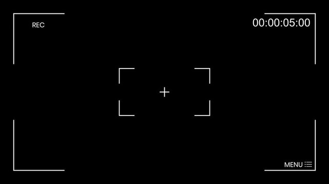 Camera recording screen overlay on black bacground. Recording camera screen interface with alpha channel