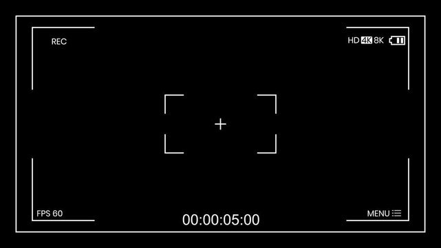 Camera recording screen overlay on black bacground. Recording camera screen interface with alpha channel