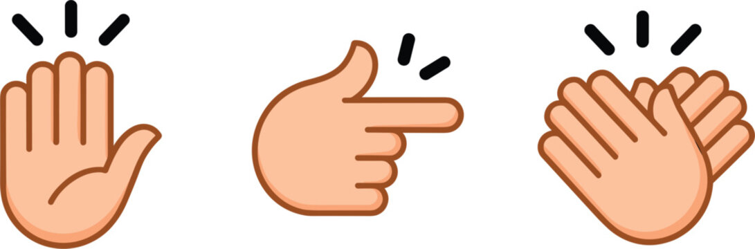 Hand gesture vector icon set, linear communication symbols including high five finger snapping and clapping hands