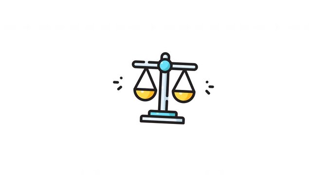 Golden justice scale icon for legal balance, court emblem suitable for law firm logos, legal presentations, and judicial websites.