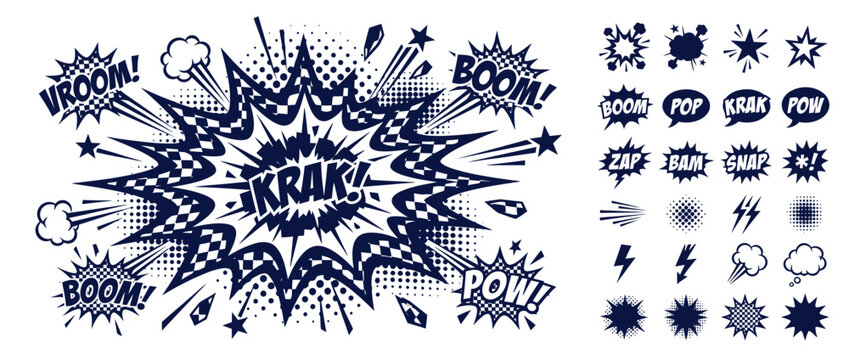 Retro Comic Book Sound Effects Elements Collection