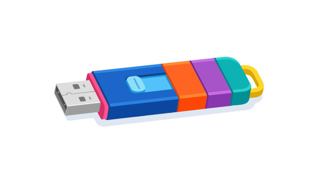 Colorful USB flash drive vector illustration with a loop for a keychain on a white background