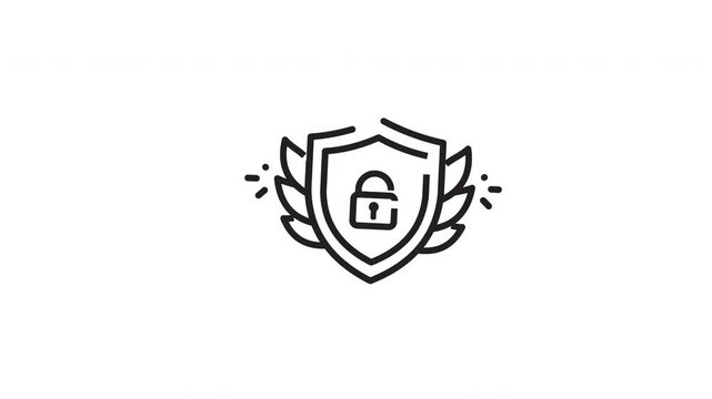 Black outlined shield icon with laurel leaves, padlock symbolizing security and protection. Suitable for website security, safety concepts.