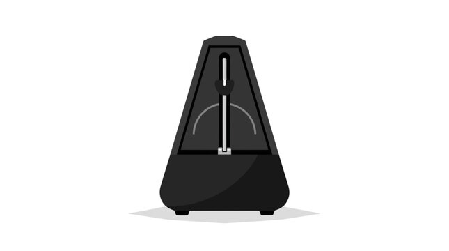 Modern black metronome vector illustration with pendulum swinging on white background