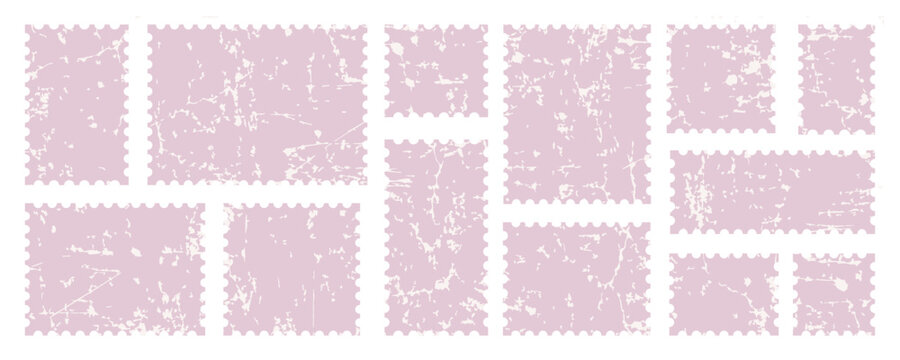 stamp frame postcard grunge kit with ticket postage edge for photo paper border. postal sticker template sample with pink texture and vintage scrapbook layout. distressed clipart element