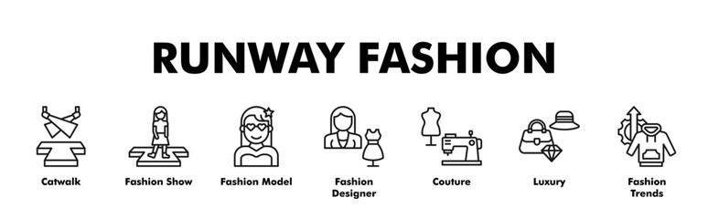 Fototapeta premium RUNWAY FASHION web banner icon vector illustration concept with icon of Catwalk, Fashion Show, Fashion Model, Fashion Designer, Couture, Luxury, Fashion Trends