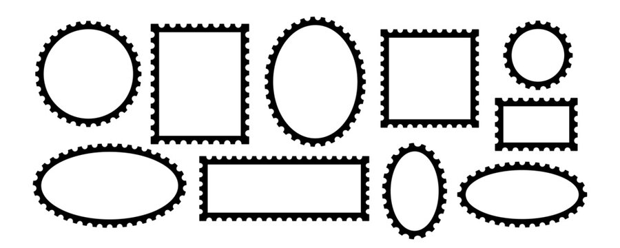 set kit template sticker sample mockup for stamp frame. element picture layout cover clipart with black oval circle and rectangle shape. postage edge border for blank photo card.