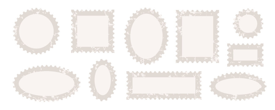set kit template sticker sample mockup for beige postage frame. element picture layout cover clipart with oval round and rectangle shape. grunge texture border for stamp postcard and photo design.