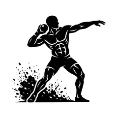 Obraz premium Dynamic Male Boxer in Defensive Stance with Intense Focus.