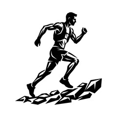 Obraz premium Dynamic Male Runner Sprinting Forward on Digital Numbers.