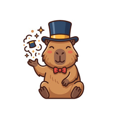 Obraz premium Cute Capybara Magician with Top Hat and Magic Sparkles