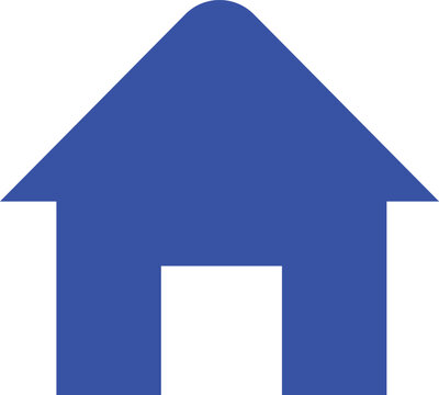 Simple blue home house icon in flat vector style isolated on a white background. Clean geometric symbol ideal for real estate, property, homepage, navigation, website, mobile apps, user interface, loc