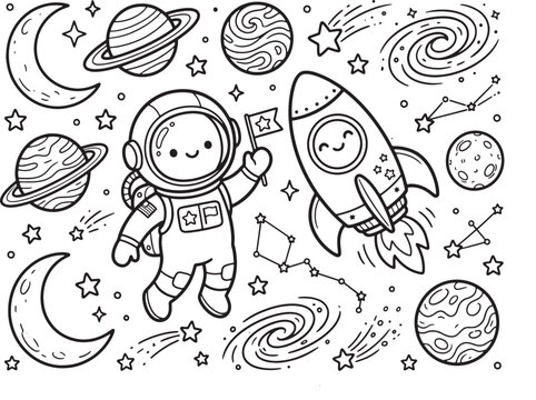 tailored for this space-themed coloring page illustration