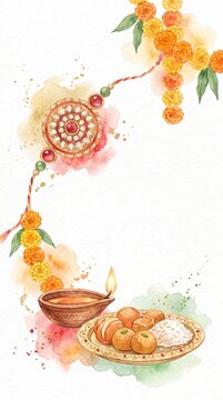 Elegant Raksha Bandhan watercolor border for banners, cards and social media posts