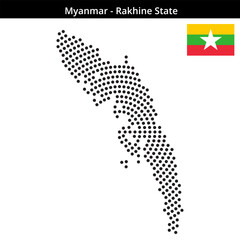 Obraz premium Map of Myanmar region Rakhine-State in concentric medium dots