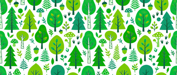 Whimsical Forest Pattern with Trees and Acorns © tonggo