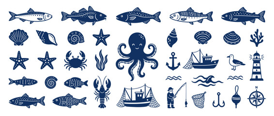 Nautical Marine Life and Fishing Elements Collection © tonggo