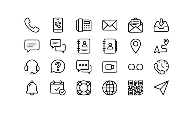 Modern Communication and Customer Support Outline Icon Pack with Editable Stroke on White Background