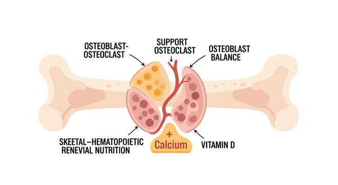 Bone Health Diagram: Osteoblast, Osteoclast Balance, Calcium & Vitamin D