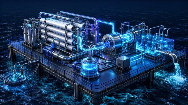 Offshore Water Treatment System With Pipes and Filtration Units