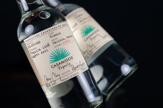 LONDON, UK - 29 MARCH 2025 A bottle of Casamigos Blanco Tequila, made from the Blue Weber agave, harvested from the fertile clay soil of Mexico