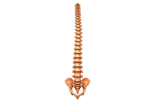 Human spine and pelvis skeleton showing vertebral column anatomy, bones, and medical structure on transparent background