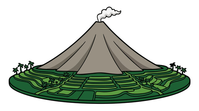 Mayon volcano landscape with green rice terraces vector illustration