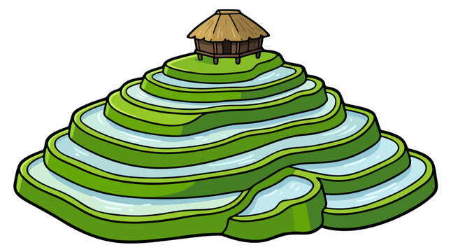 Banaue rice terraces hill with traditional native wooden hut vector illustration