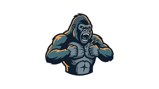 Muscular gorilla flexing its strong arms.