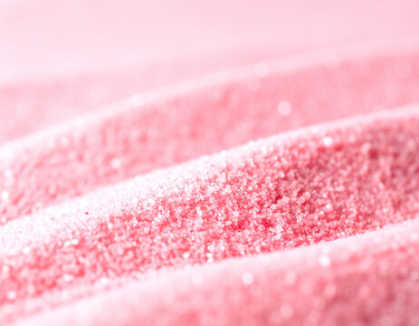 A closeup of textured pink sugar crystals on sweet candy waves, evoking a sense of joy, nostalgia, and celebration. This abstract macro background is perfect for creative designs. Nobody.