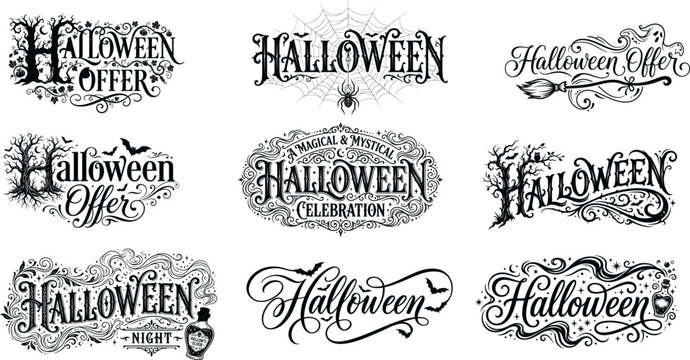 Spooky halloween typography collection vintage elegant lettering for festive designs and halloween promotions