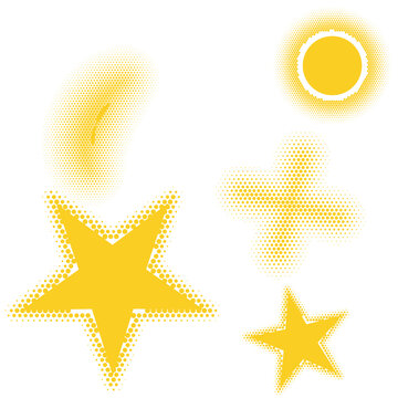 Abstract airbrush vector shapes set yellow stars splatter and circle design elements
