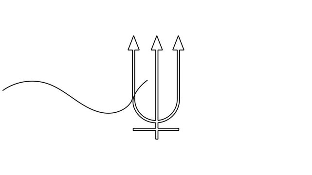 Continuous single line animating a Neptune trident planet symbol and astronomy icon sign monoline educational science clips and minimal video transitions motion graphic moving on white background