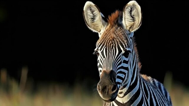 Close-up of zebra in natural habitat at dusk