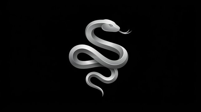 3D metallic silver snake serpent logo.