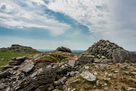 Lovely Summer day landscape image of Rough Tor on Bodmin Moor in English countryside