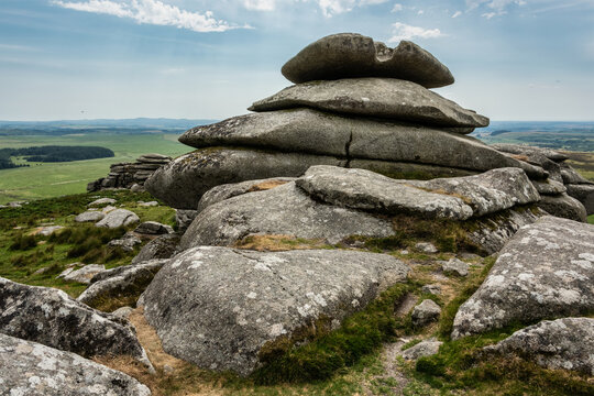 Lovely Summer day landscape image of Rough Tor on Bodmin Moor in English countryside