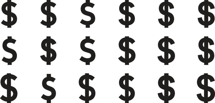 Grid of dollar signs in a consistent and repetitive pattern with currency repetition minimalist